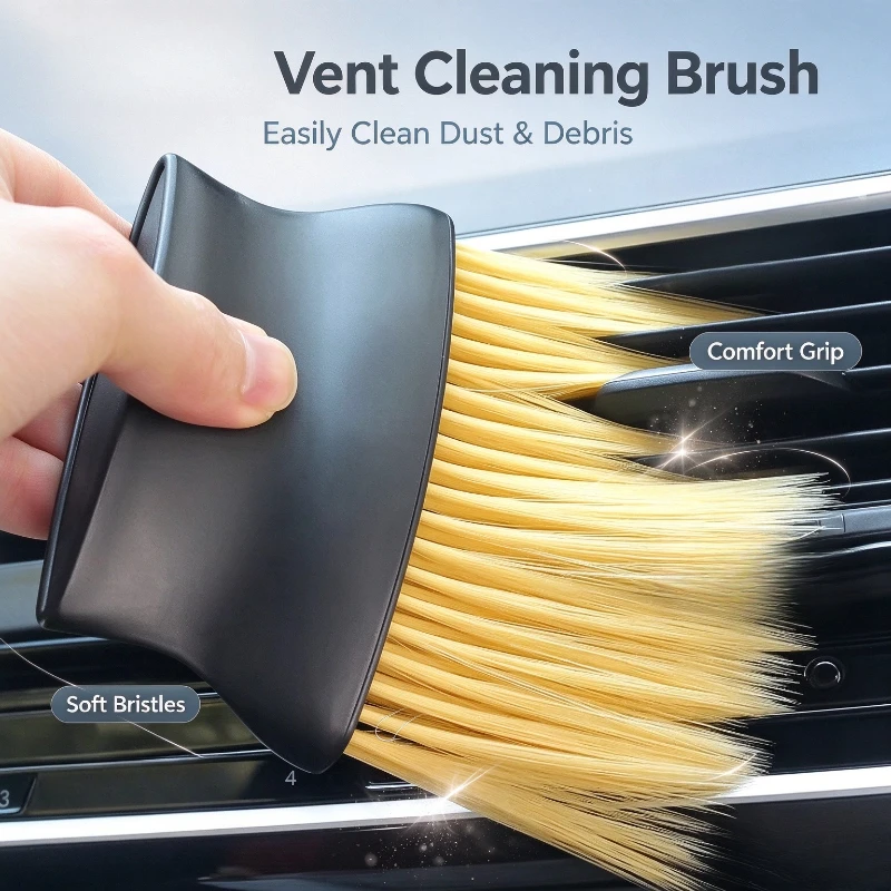 2PCS Bristle Cleaning Brush Car Interior Dust Removal Tool Long Hair Dust Sweeping Brush For Auto Air Vent Dashboard Seat Gap