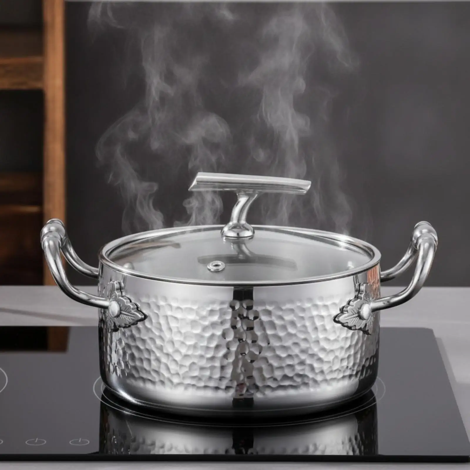 Versatile 304 Steel Shabu Shabu Pot with Glass Lid and Dual Side Handles for Cooktop to Table Service