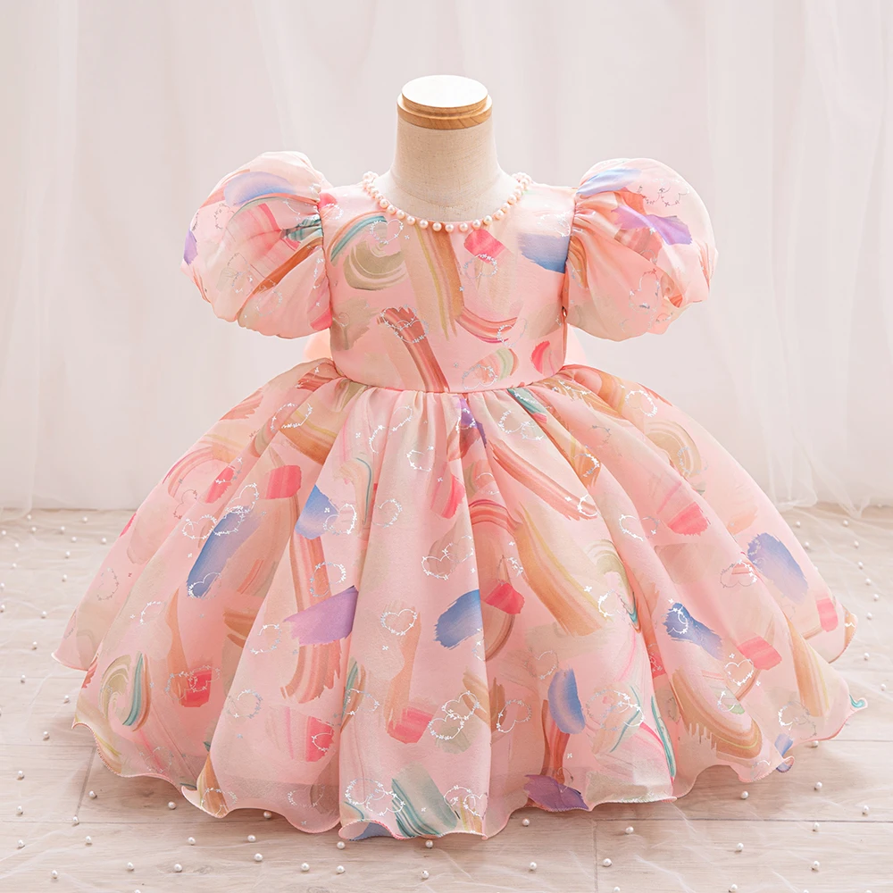 HETISO Girls Dress Kids Summer Chiffon Floral Wedding Birthday Party Dresses for First Communion Baby Casual Clothes 1-6 Years