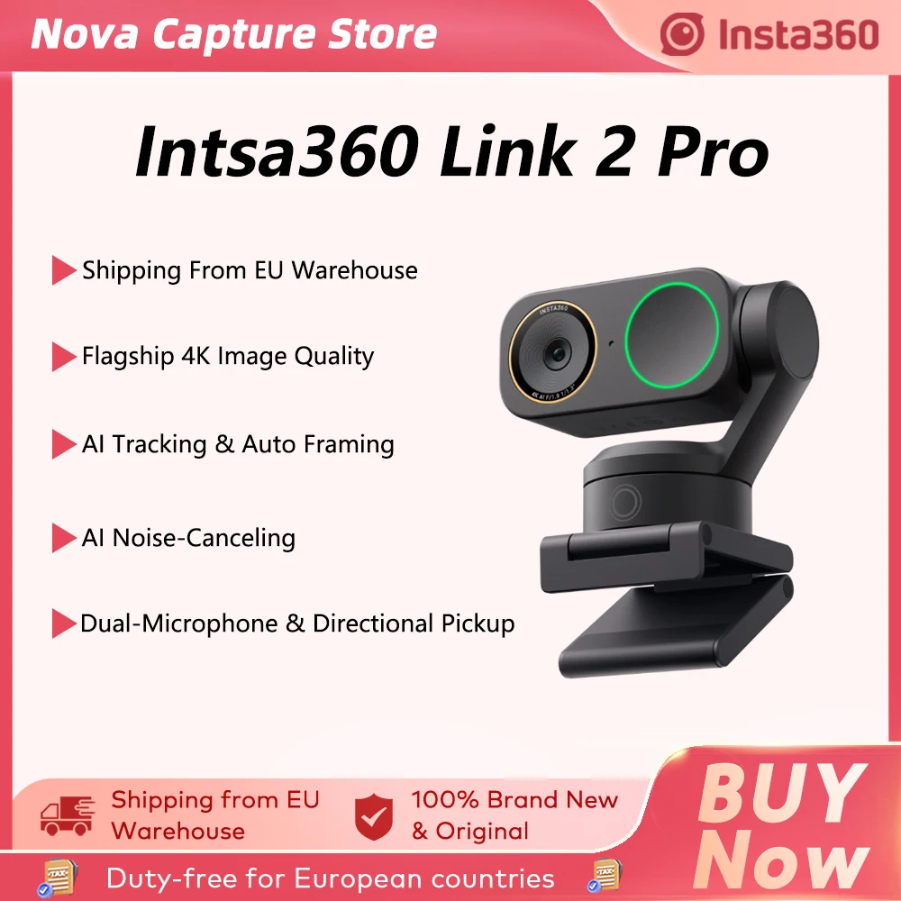 Insta360 Link 2 Pro – 4K UHD Webcam mit 2-Achsen-Gimbal-Stabilisierung, KI-Auto-Tracking & 1/1,3-Zoll-Sensor Neuer Link 2 Pro