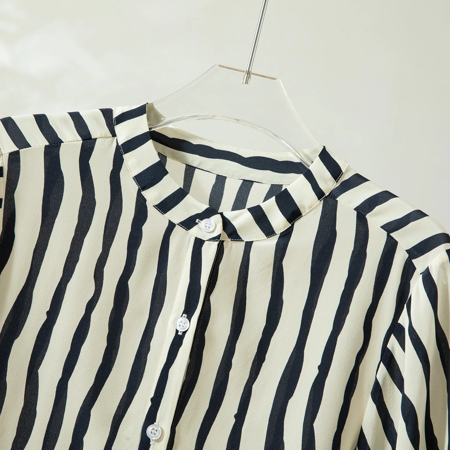 Women's Casual Early Autumn New 100% Natural Mulberry Silk Crepe De Chine Striped Women's Office Loose Shirt