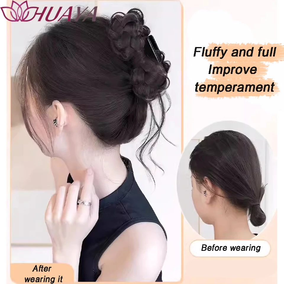 Bow Braided Synthetic Wig Grip Bun Braided Bun Updo Hair Extended Bun Daily Use.