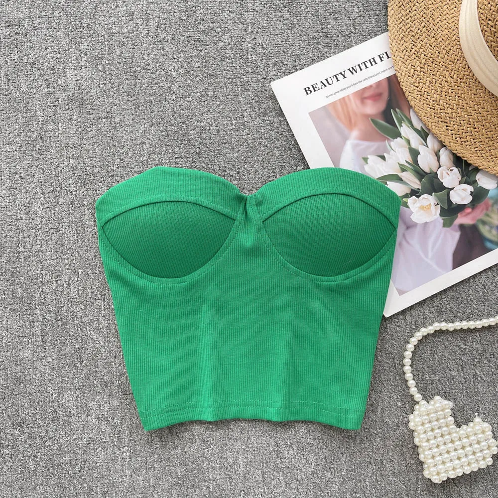 Sexy Strapless Tube Top Vest Women's Innerwear Outerwear Beautiful Back One-piece with Chest Pad Wrapped Chest Top Summer