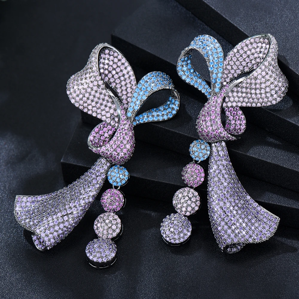 Kellybola 2023 New Dubai Style Bowknot Earrings for Women Bridal Wedding Party Anniversary Gift Jewelry Wholesale High Quality