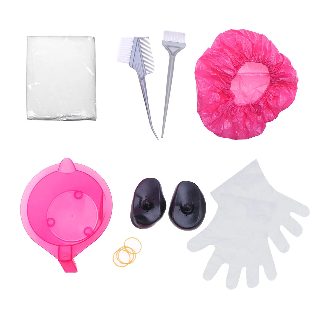 

7Pcs Hair Coloring Dyeing Kit Hair Dye DIY Tool Dye Brush Comb Mixing Bowl Ear Caps Shower Disposable Cape Elastic Gloves