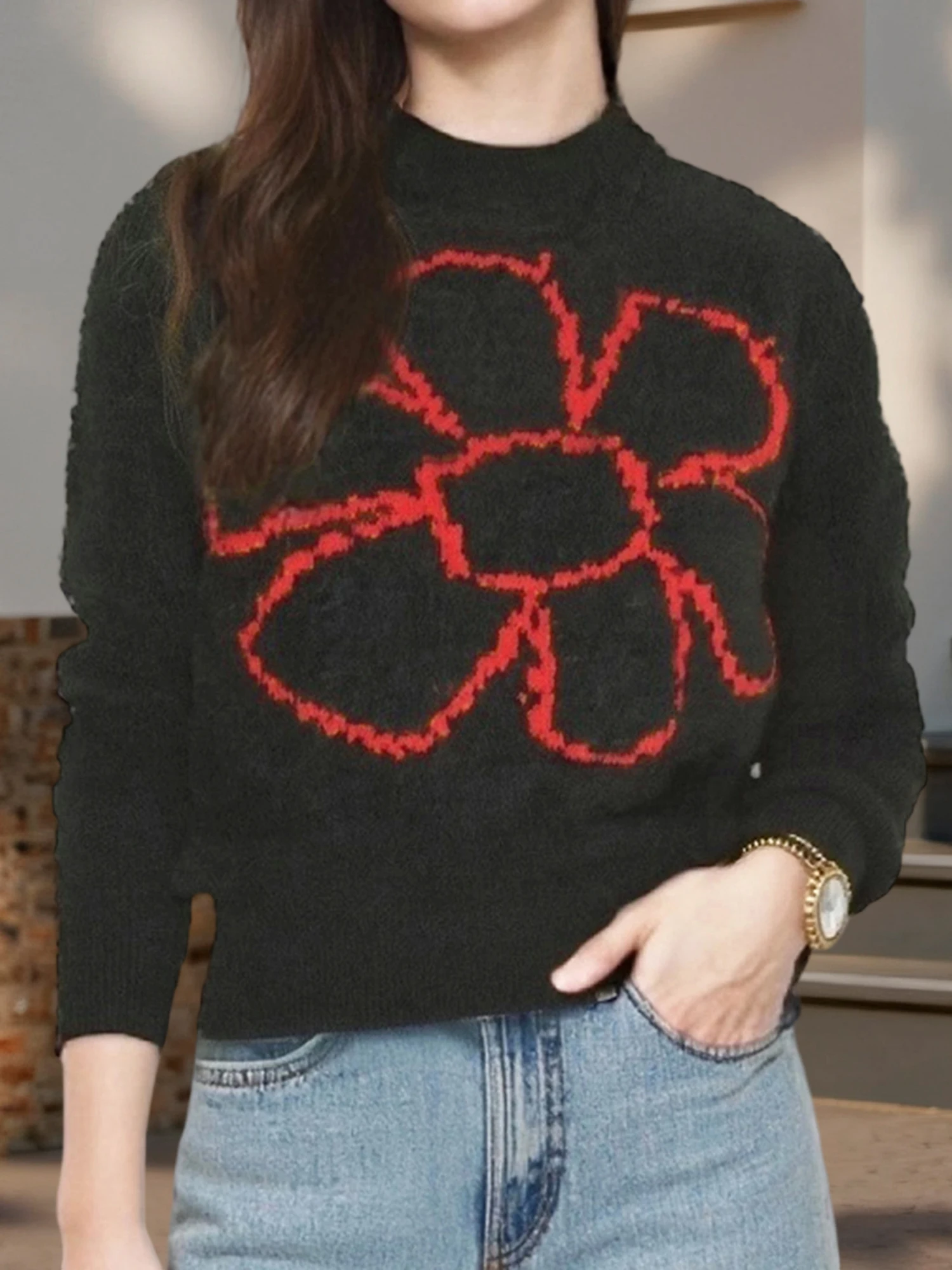 

Женский полосатый свитер, осень-зима, стильный повседневный вязаный пуловер с круглым вырезом и длинными рукавами, джемпер