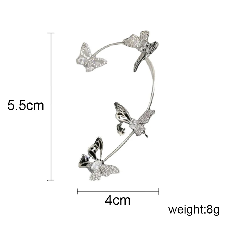 Boucles d'oreilles papillon ajourées, Design exquis, crochet d'oreille unique pour femmes et filles, strass en métal, manchette d'oreille, bijoux en cristal, cadeau