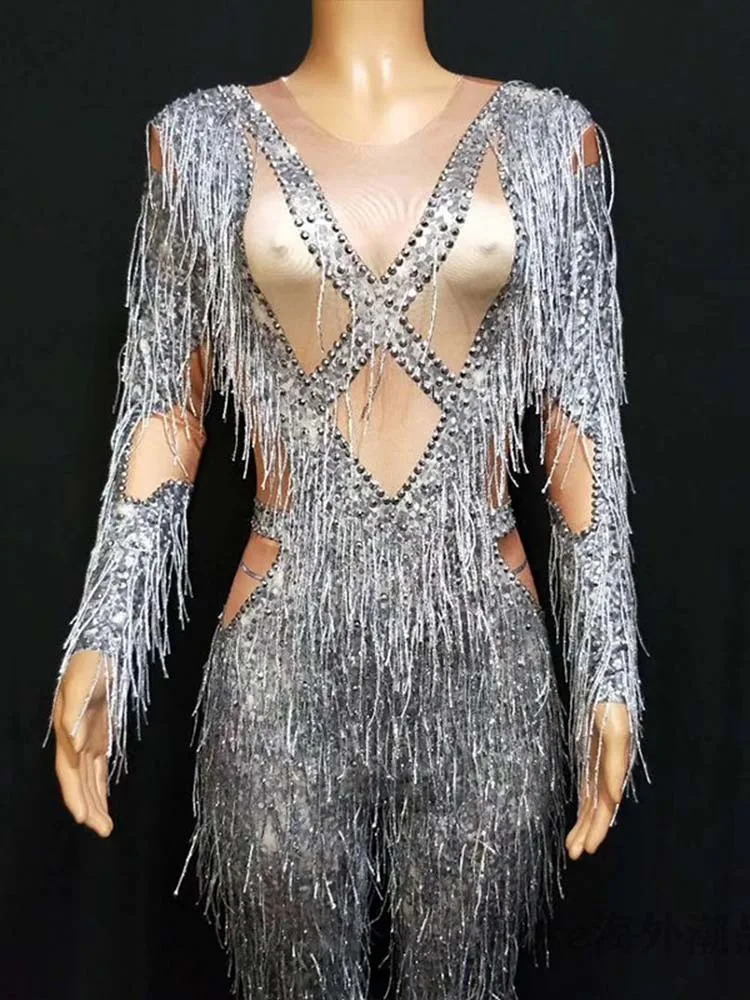 Wysokiej jakości tłoczony na gorąco elastyczny kombinezon z frędzlami 2024, nowa moda, niestandardowa odzież damska