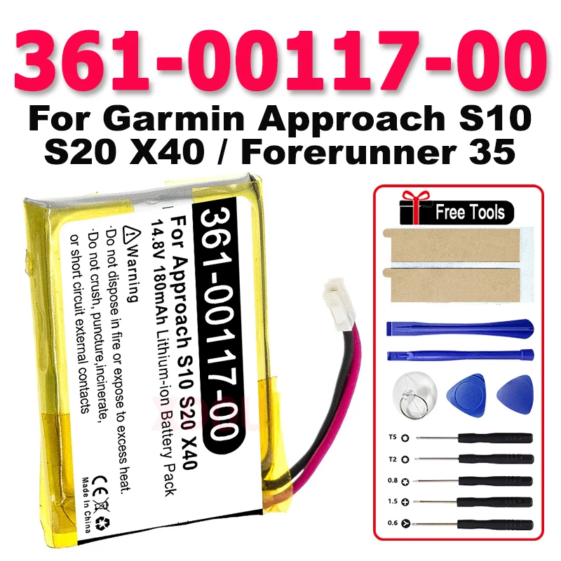 

Replacement 361-00117-00 Battery 180mAh For Garmin Approach S10 S20 X40 Sport Watch Batterie Accumulator + Free Tools