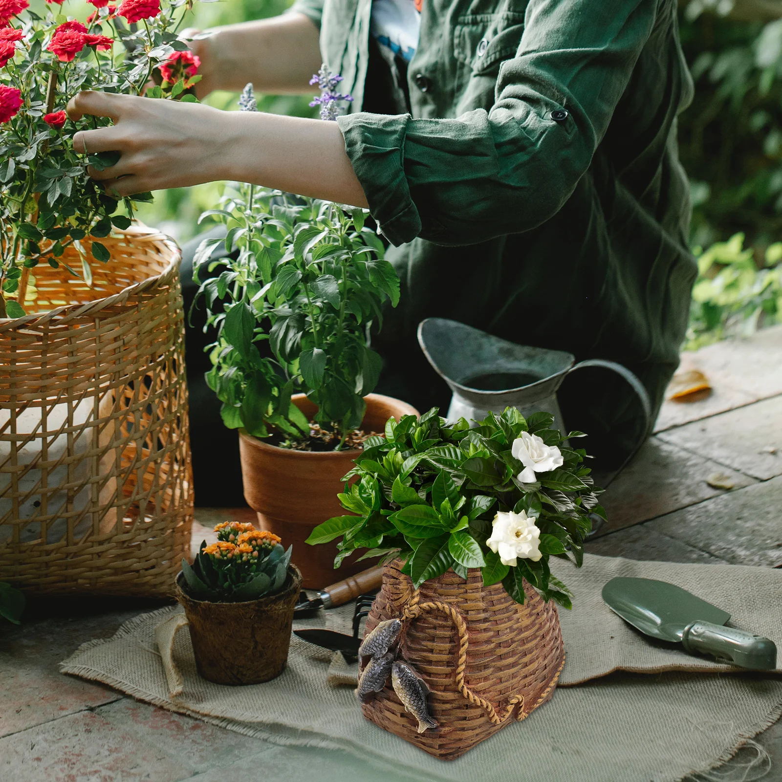 أصيص زهور من الراتنج على شكل دلو السمك، حاوية زراعة عصارية، زينة منزلية أنيقة، هدية اختيار الزهور المزخرفة #3