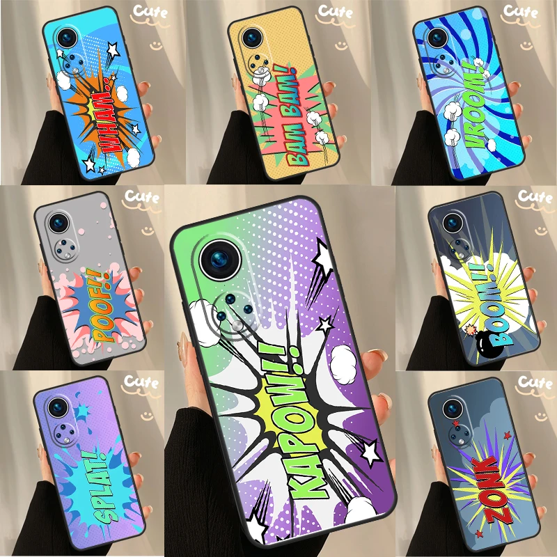 Comic  Speech Bubbles Boom Case For Huawei P30 P20 P60 P40 Lite Nova 9 5T P Smart Honor Magic 5 Pro 50 70 X8 X9a Cover