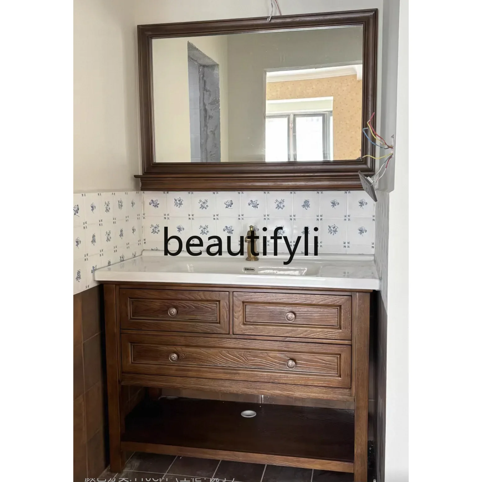 

A139 American oak bathroom cabinet combination marble solid wood bathroom cabinet wash basin washstand face pool