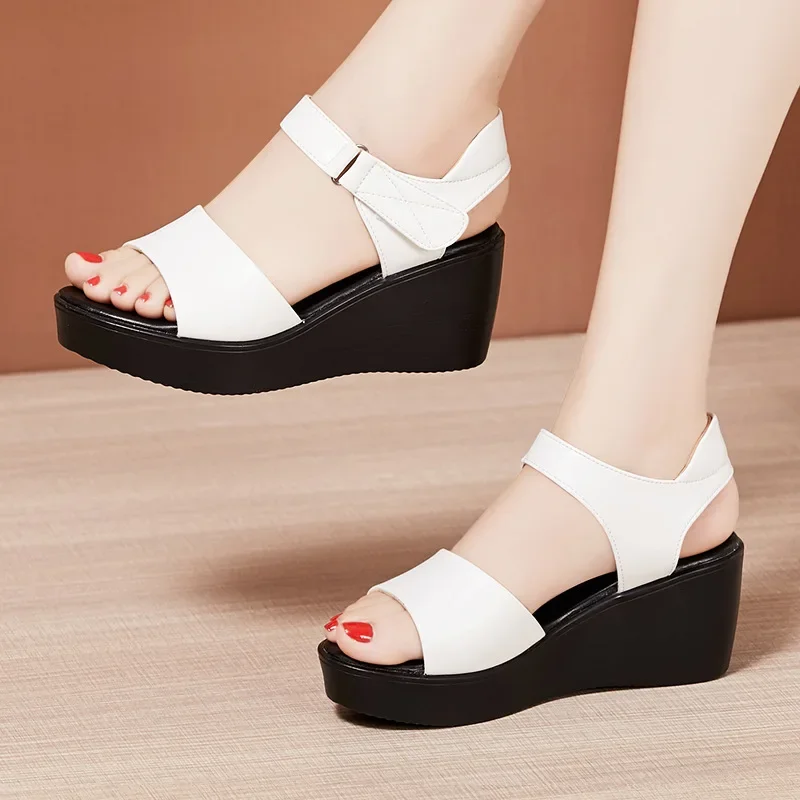 Small Size 32-43 Summer Platform Wedges Sandals Women 2024 Casual Soft Leather Shoes High Heels Sandals for Office Mom Beach