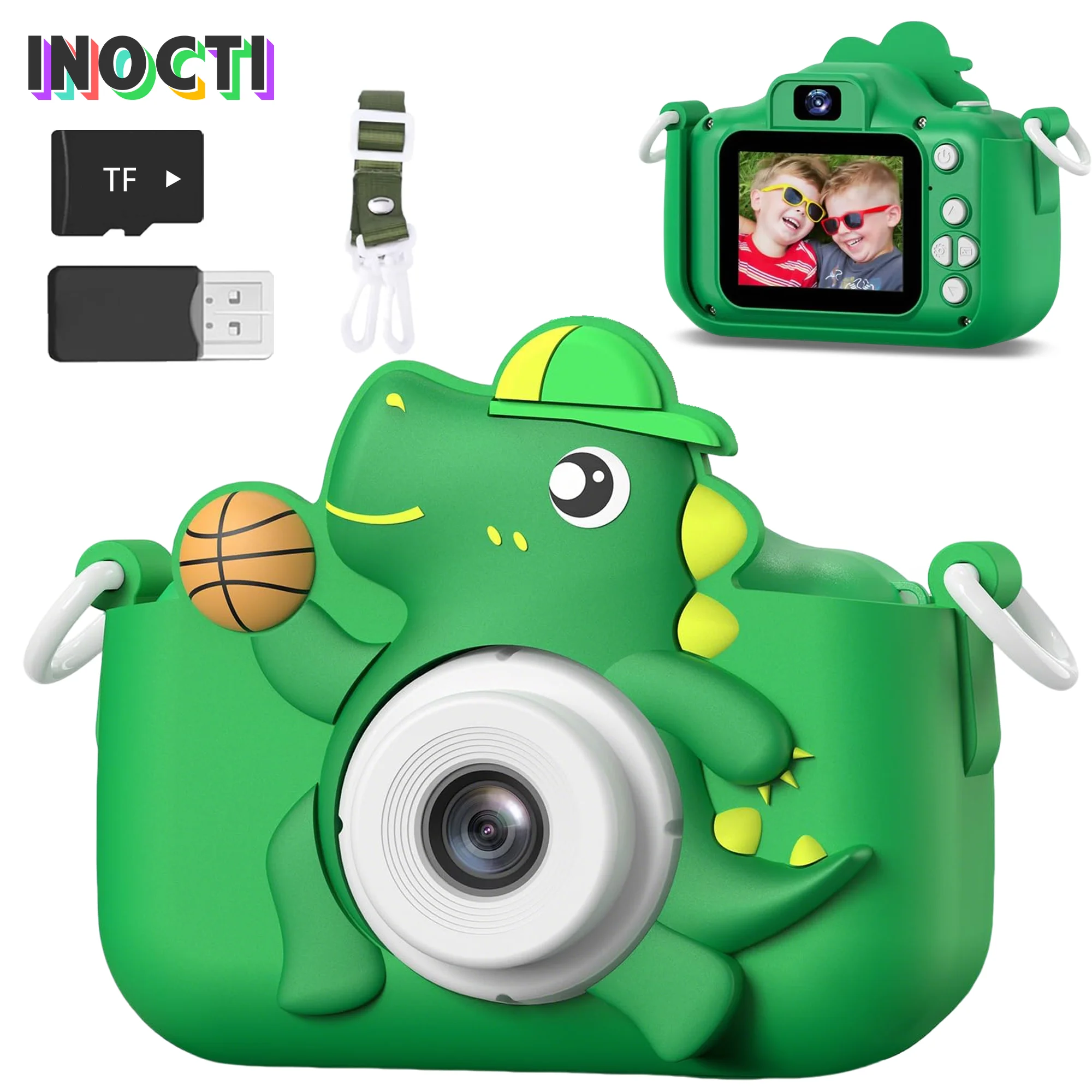 

Kids Digital Camera with SD Card Toy Girl Boy 1080p Hd Screen Outdoor Cartoon Dinosaur Camera Photography Video Birthday Gifts