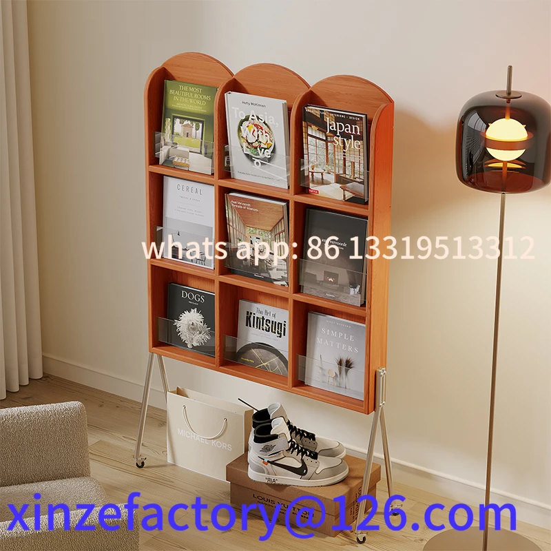 

Customizable retro solid wood magazine rack Small apartment living room balcony reading display rack
