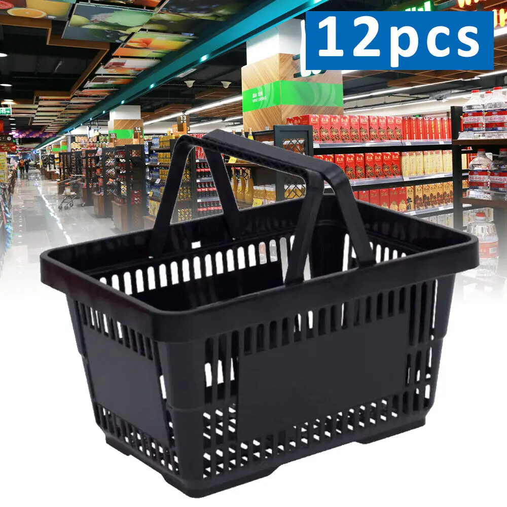 Imagem -02 - Cesta de Mercearia Preta com Alça Cestas Plásticas Loja de Conveniência Bolsa de Varejo Grande Utilidade com Alça 12 Pcs