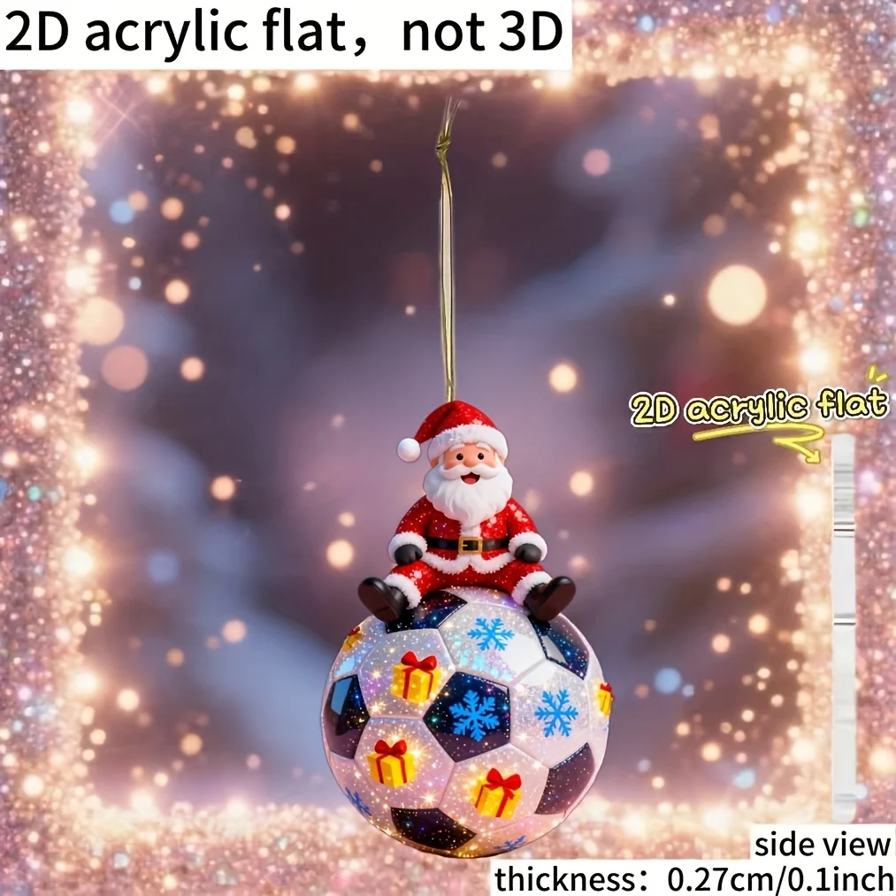 6/2-Piece Set of 2D Flat Santa Claus Sitting on a Football Acrylic Hanging Ornaments, Holiday Party Hanging Decorations, Car Rearview Mirror Decorations, the Ideal Gift for the Holidays, Halloween and Christmas Gifts