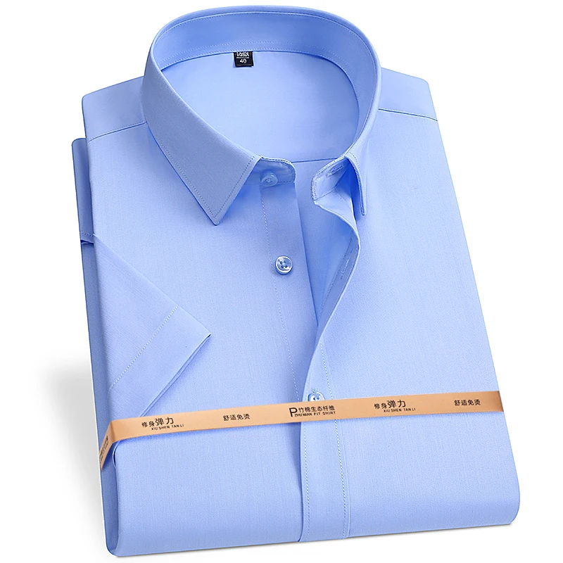 Plus Large Size 8XL 7XL 6XL 5XL Dress Shirt For Men Short Sleeve Summer Bamboo fiber Formal Anti-wrinkle Non-ironing Black Shirt