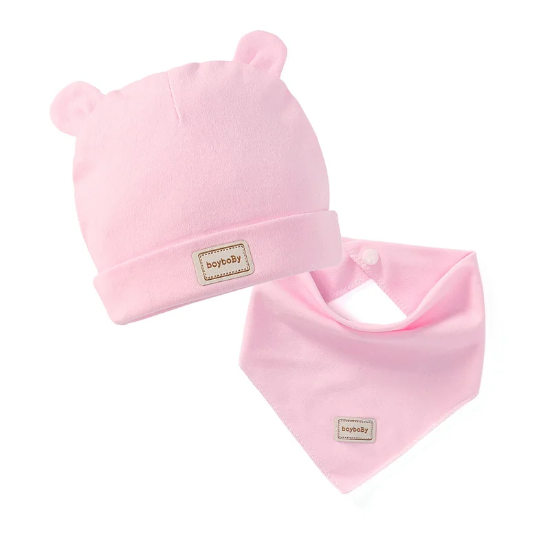 Cute Kids Hat Cap with Bibs Candy Solid Colors Boys Girls Baby Beanies Hats Cotton Born Baby Hat Bibs Toddler Infant Caps