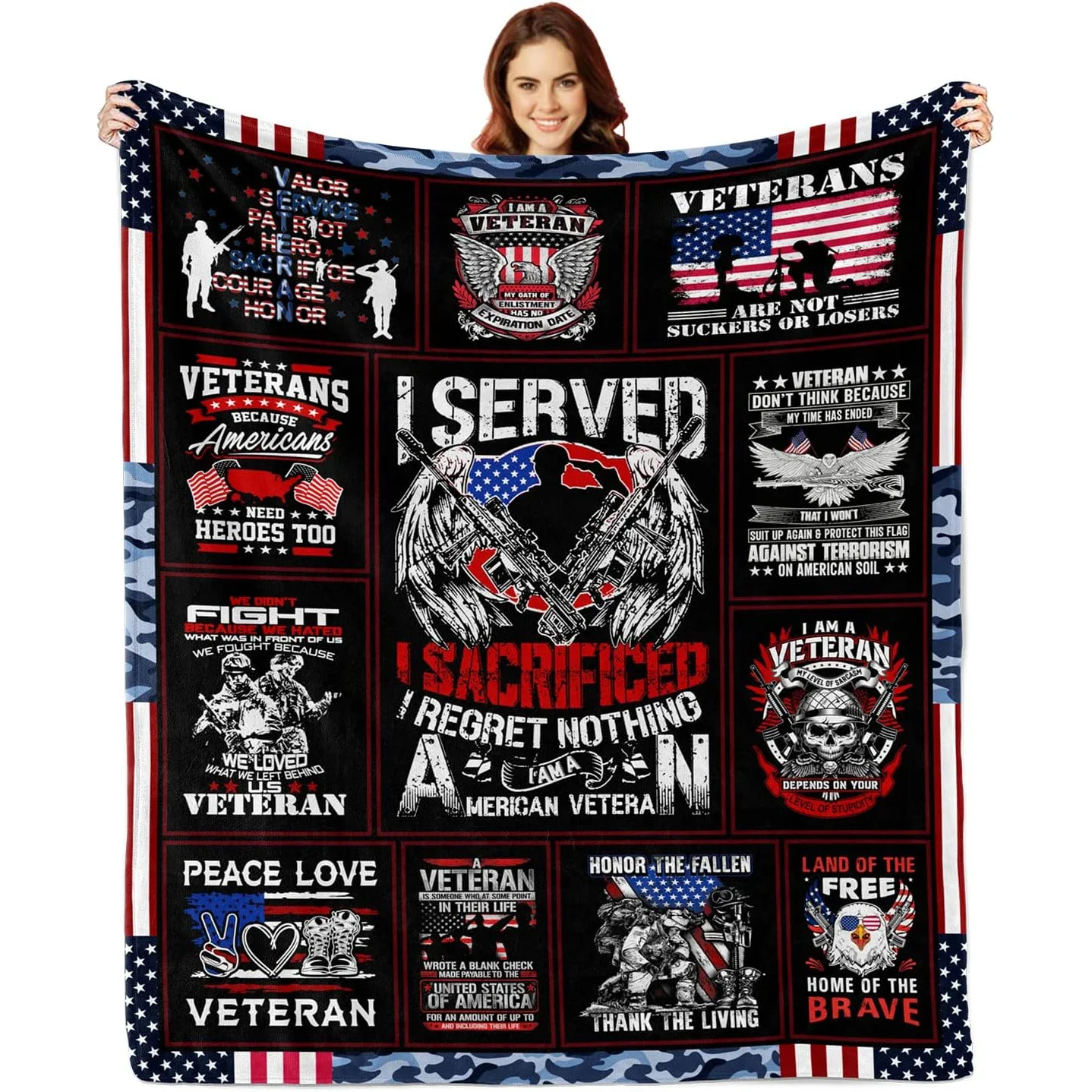 Veterans blankets, gifts from Navy/Army/Air Force veterans, proud patriotic hardcore veterans throwing blankets