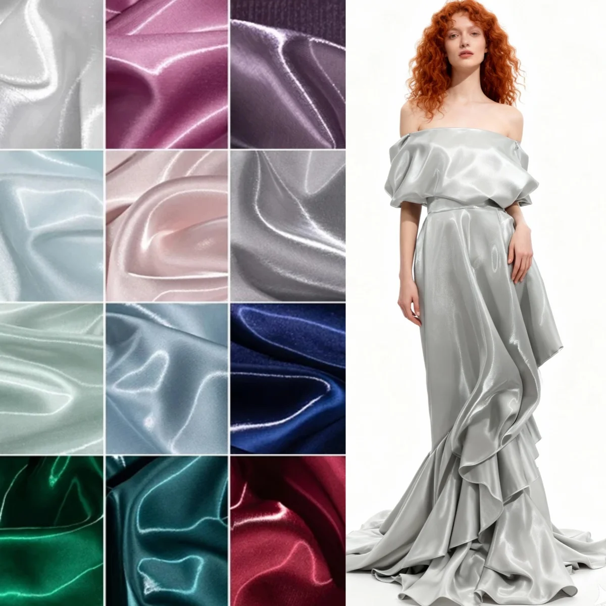 

Blue luxurious glossy metal liquid satin fabric reflective Milky Way shiny satin fabric sewing party dress design material