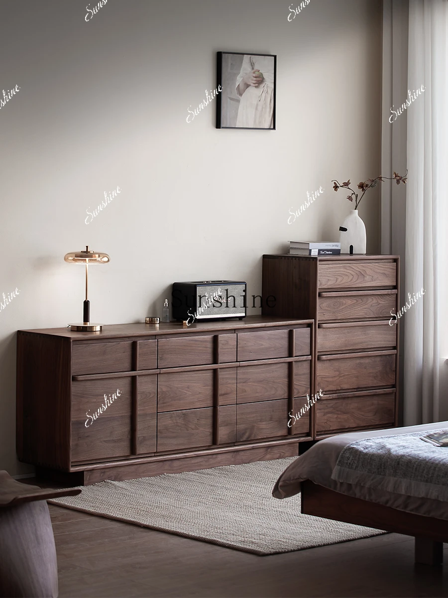 Black walnut solid wood five buckets master bedroom drawer living room against the wall sofa side medieval cabinet  FT