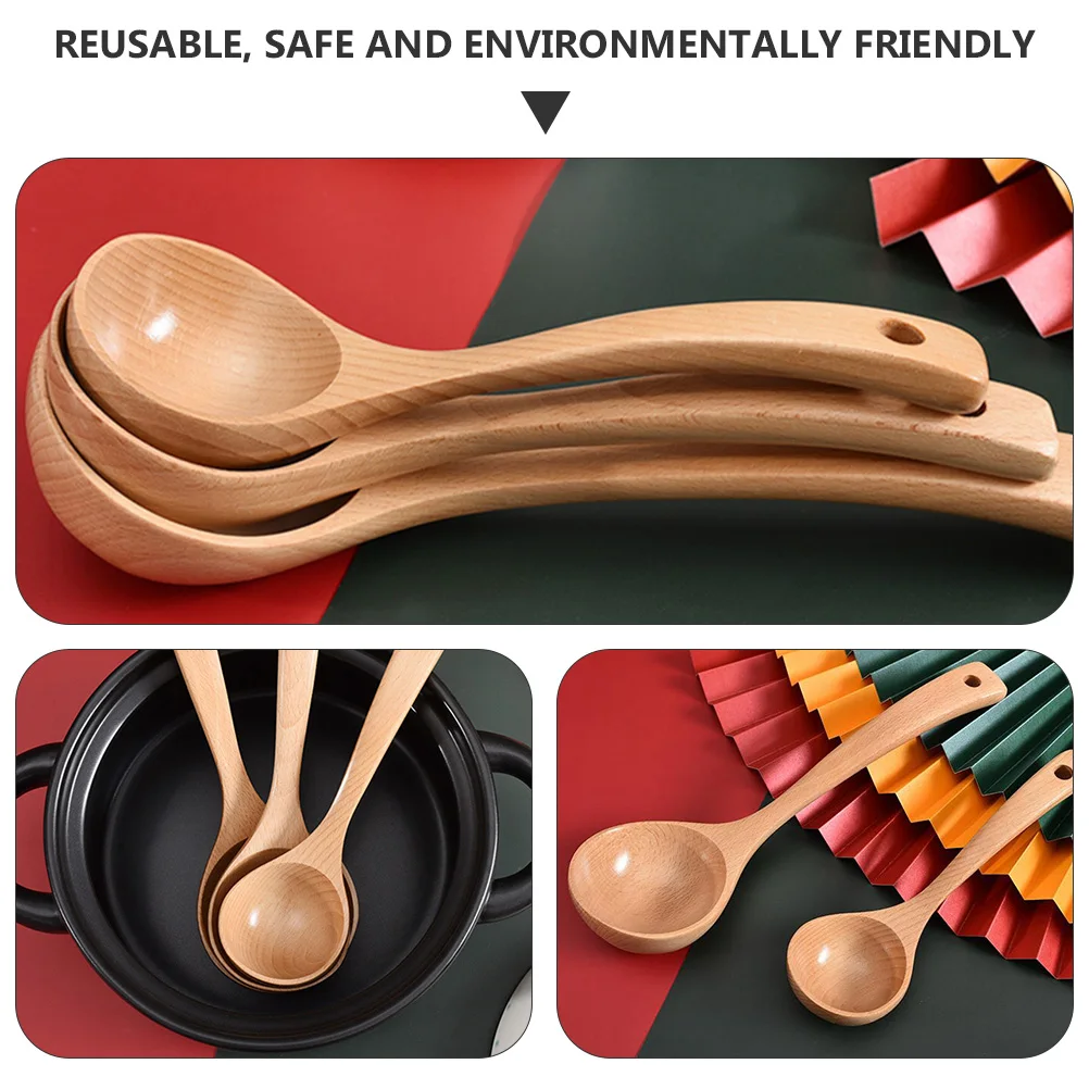 

Beech Wood Soup Porridge Spoon Home Kitchen Wooden Spoon Deep Capacity Easy Clean Reusable Safe Environmental Friendly