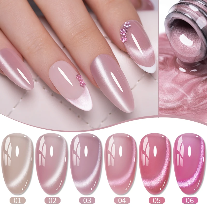 

PUENTE 7.5ML Blossom Pink Cat Eye Gel Nail Polish Soft Rose Pink Jelly Glass Cat Magnetic Gel Soak Off UV Gel Varnish Manicure