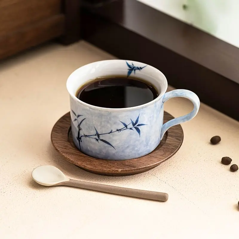 

Hand Drawn Ink Bamboo Coffee Cup Ceramic Home Water Cup Retro Tea Coffee Cup Creative Latte Pulling Cup Exquisite Mark Cup