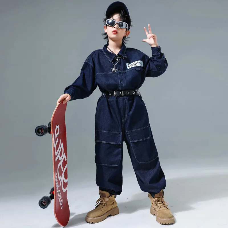Kids Hip Hop Street Dance Denim Overalls Rompers Boys Bodysuit Girls Cargo Jeans Pants Jumpsuits Children Streetwear Dungarees