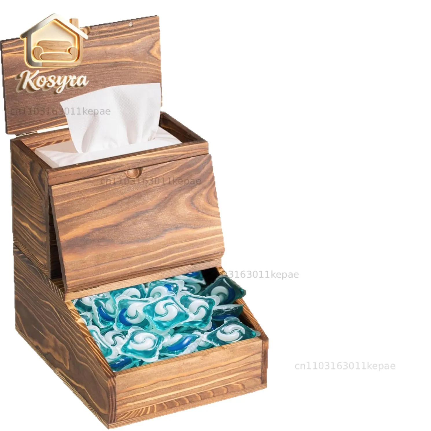 Retro two-in-one washing powder storage box Amazon wooden desktop clamshell balcony laundry bead storage box