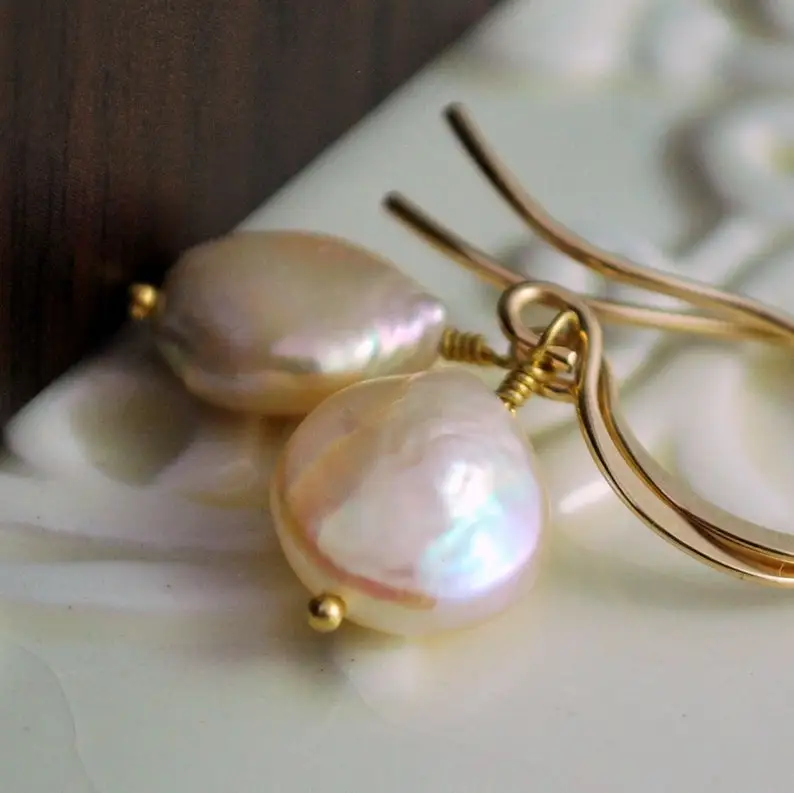 Pearl and Gold Earrings, Drop Earrings, Genuine Freshwater, Wire Wrapped, Sterling Silver or Gold Jewelry, Made to Order