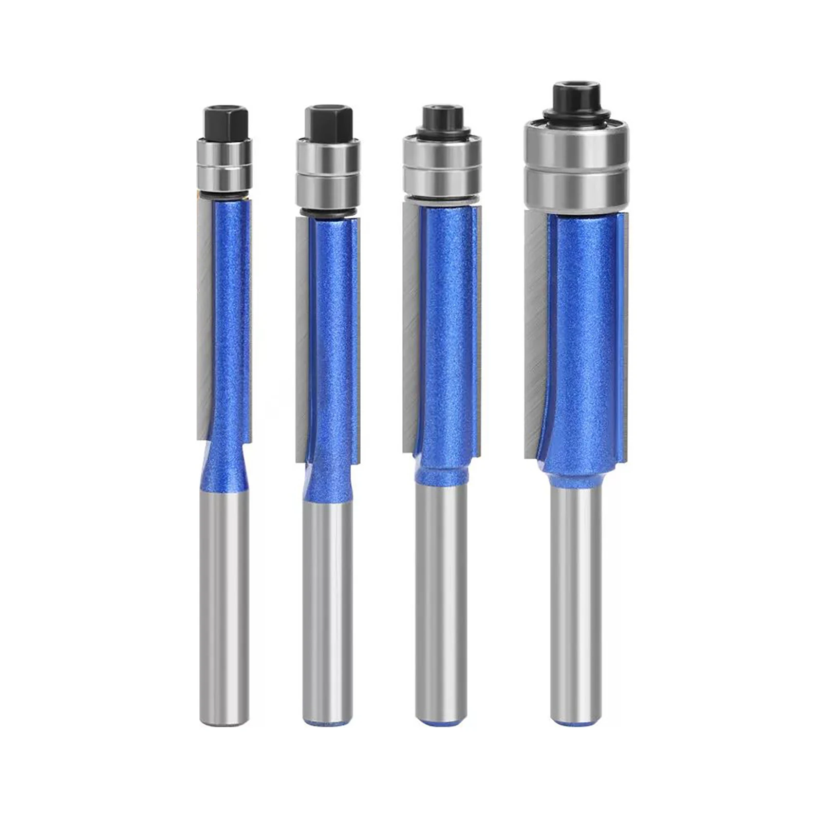 4Pcs/Set 1/4′′ 5/16′′ 3/8′′1/2′′ Router Bit 1/4′′ Shank Flush Trim Bit With Two Bearings Router Bits For Wood Trimming Cutters
