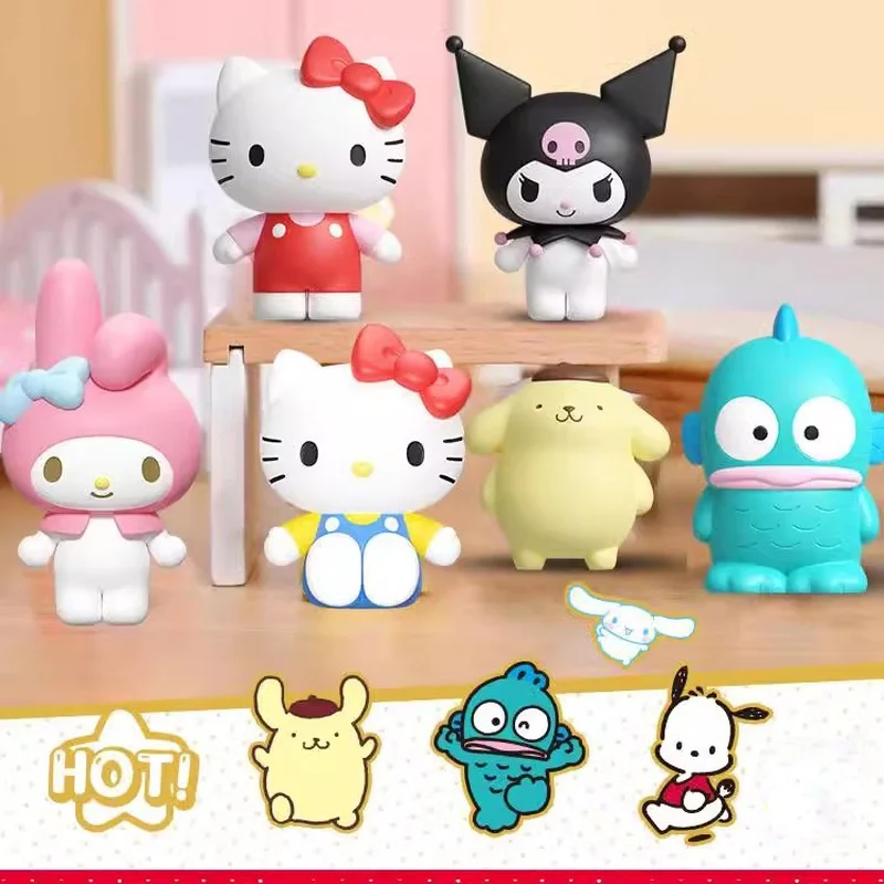 New Sanrio Family Rice Grain Dolls First Blind Box Hello Kitty Kuromi Mini Handmade Action Figures Collectible Models Girl Gifts