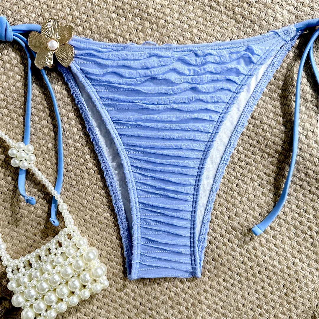 Zweiteiliges Bikini-Set mit Metallblumen-Design, Neckholder-Bikini, Damen-Badeanzug, Damen-Bademode, geraffter, gepolsterter Badeanzug, Badebekleidung, Modell V7478. – Detail 30