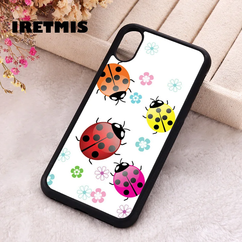 Iretmis 5 5S SE 2020 Phone Cover Case for iPhone 6 6S 7 8 Plus X Xs XR 11 12 13 MINI 14 Pro Max Rubber Silicone Colorful Ladybug