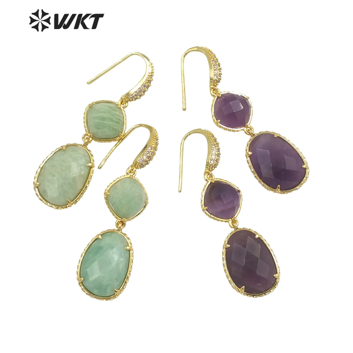 WT-E687 Delicate Retro Party Natural Colored Gemstone With 18k Gold-Plate Earrings Party Gift Trendy Decorated