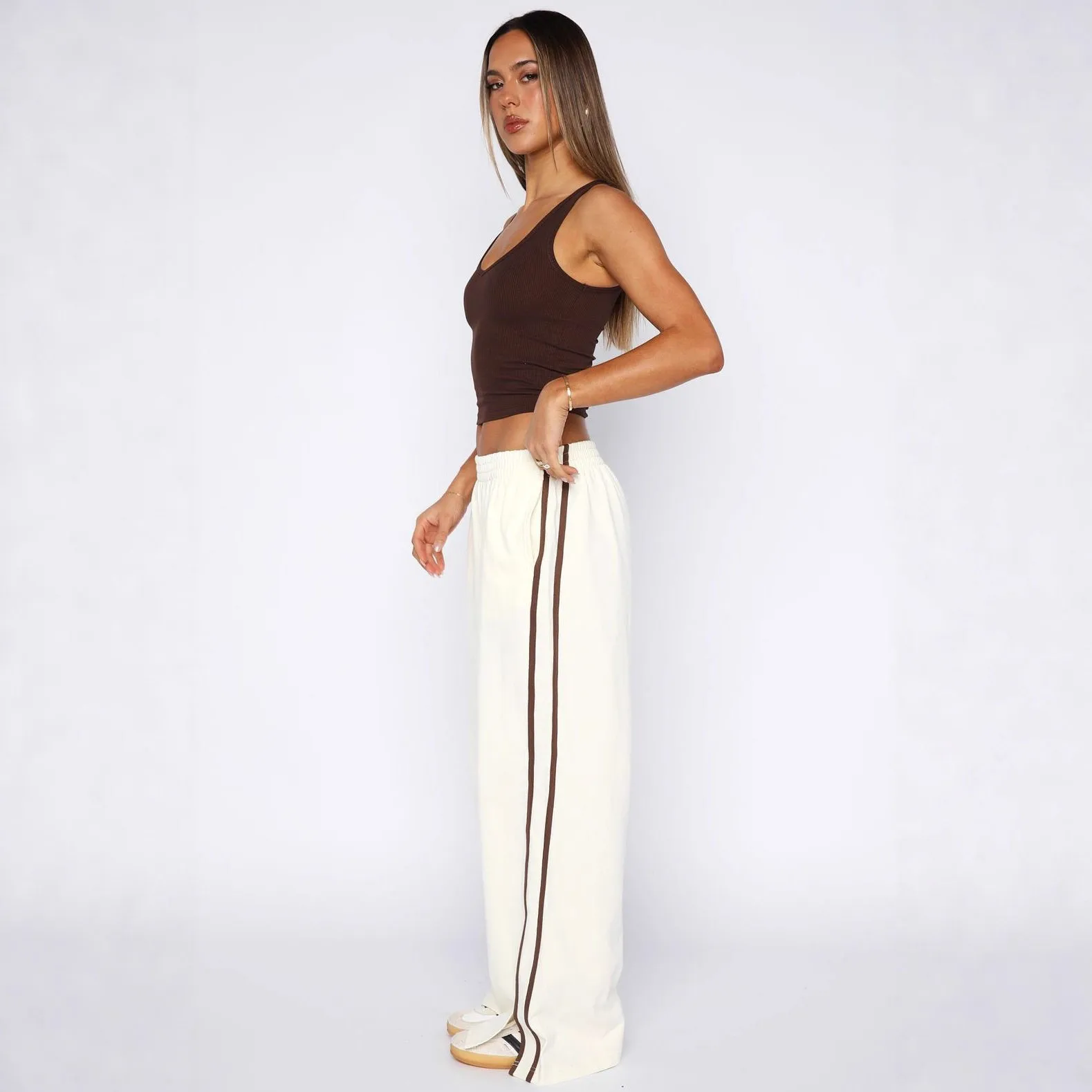 Casual Fashion Striped Color Block Elastic Waist Loose Pants Women's Cross-Border Loose Fit Leisure Sports Stripe Patterned T...