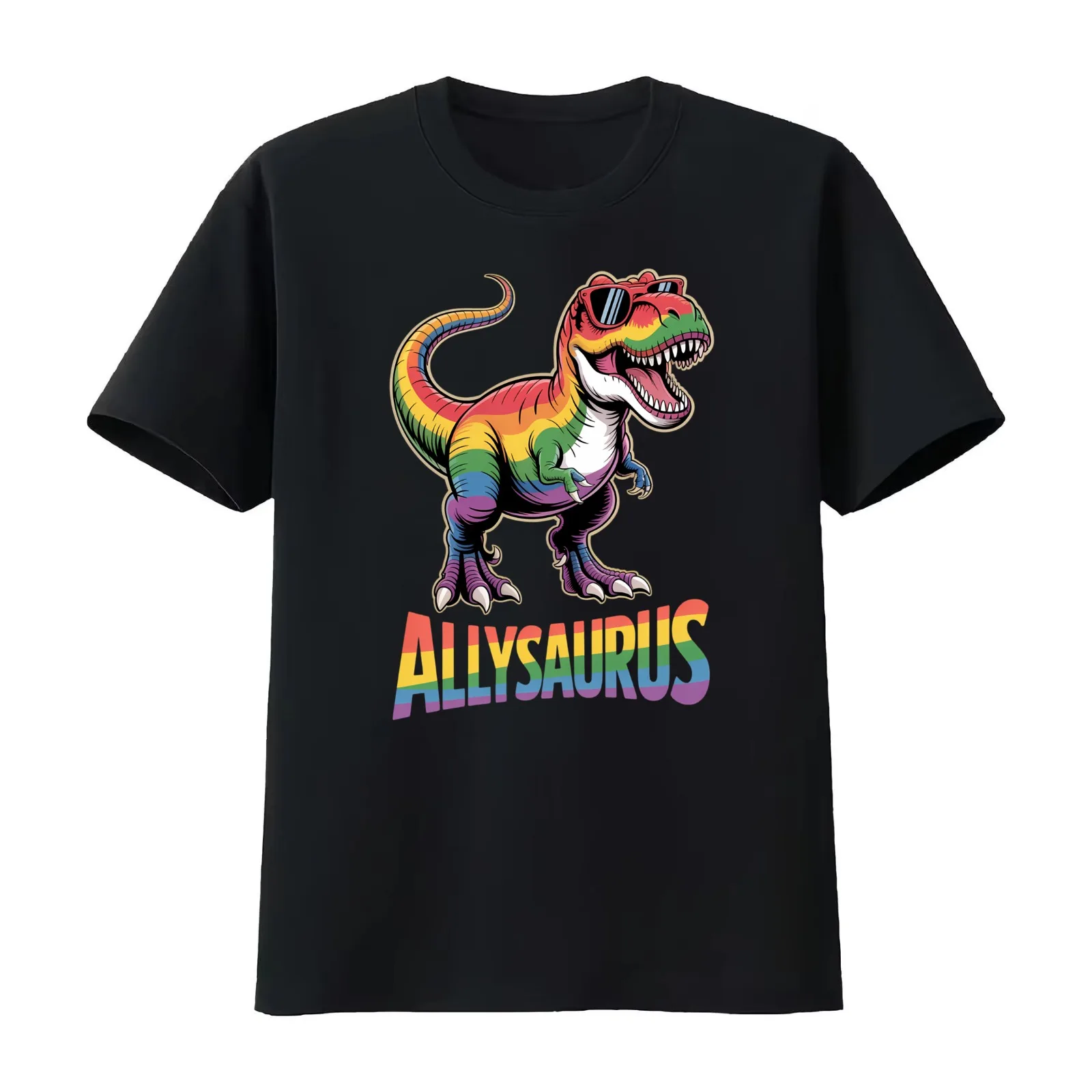 Dinosaur Rainbow Flag Ally LGBT Allysaurus LGBT Pride T-Shirt Summer Casual Cotton Tee Oversized Streetwear Tops 100% Cotton