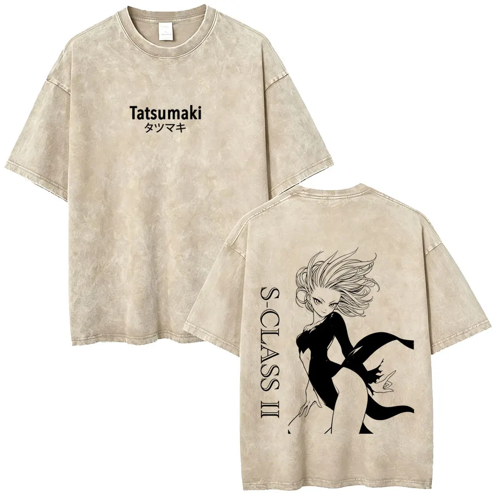 Washed Vintage Anime One Punch Man T-shirt Manga Cute Funny Tatsumaki Graphic T Shirt Men Women Fashion Retro Oversized T-shirts