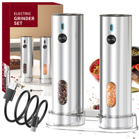Stainless Steel Electric Pepper Grinder USB Rechargeable Salt and Pepper Grinder Set With 110ml Container Automatic Pepper Mills