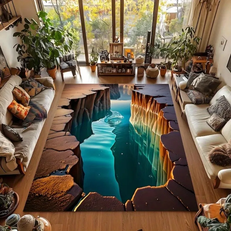 سجادة منطقة كبيرة ثلاثية الأبعاد للكراك والنفق موضوعات وهمية ثلاثية الأبعاد تأثير غرفة المعيشة مثالية لعيد الفصح مثالية للأصدقاء والعائلة