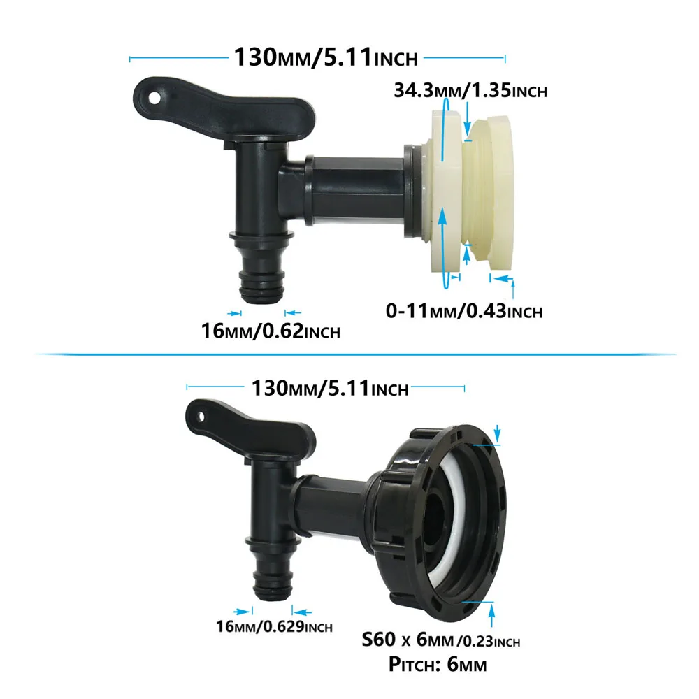 1000 Liter IBC Tank Tap Adapter Nipple S60 Thread To 16mm Nipple Garden Hose Quick Connector Rainwater Collection Bucket Fitting