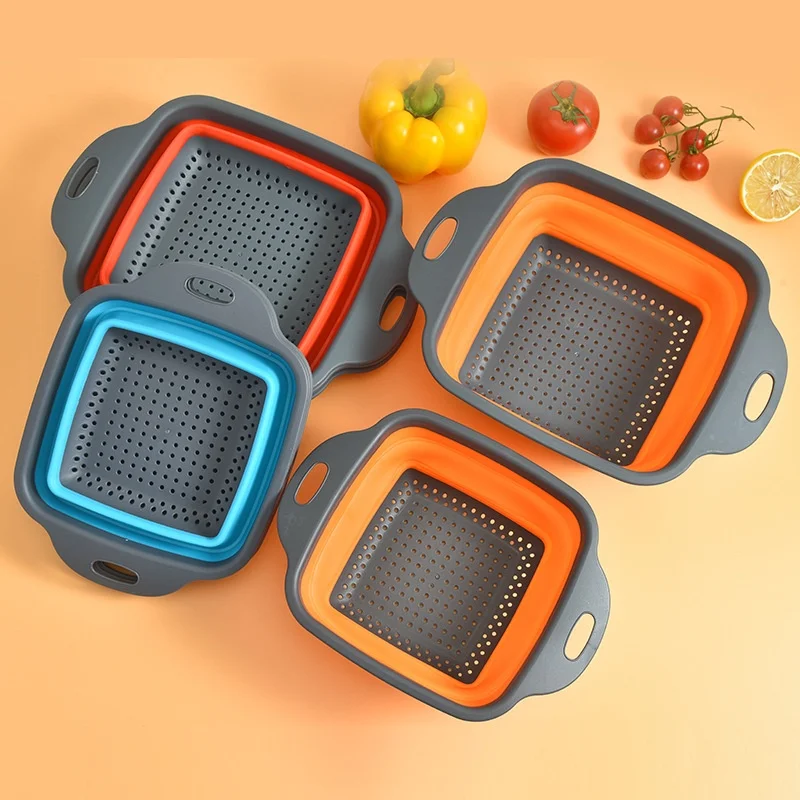 

Foldable Drain Pan Square Drain Basket Retractable Filter Basket Vegetable Washing Basket Kitchen Vegetable and Fruit Drain Pan