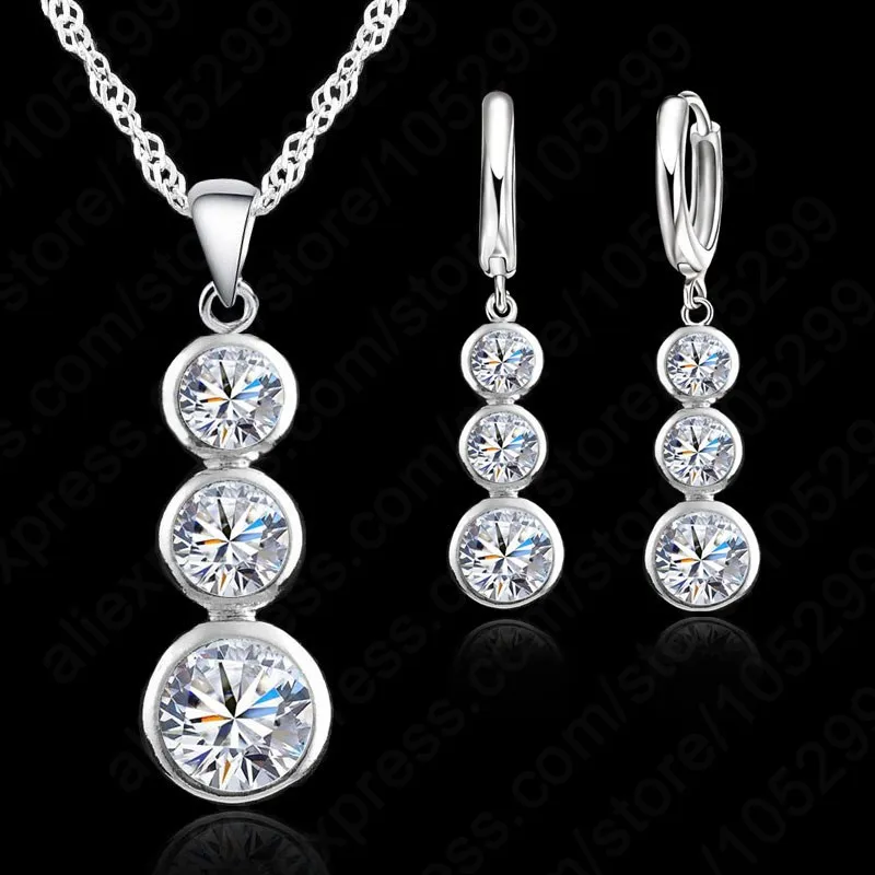 Trendy Fast Shipping Wedding Jewelry Sets  925 Sterling Silver Women CZ Crystal Necklace Earrings Jewelry Set