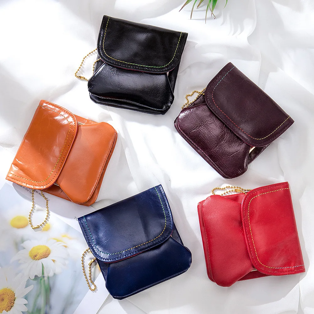 Genuine Leather Coin Wallet Bags Cowhide Small Hand Clutch Purse Card Holder Key Lipstick Earphone Storage Pouch Case For Women