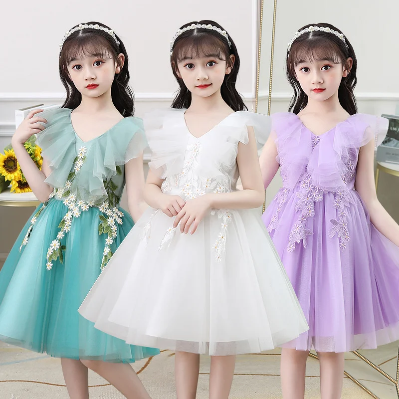 

Children's high-end dress, foreign style, host piano performance, flower girl's fluffy yarn princess dress, girl's dress