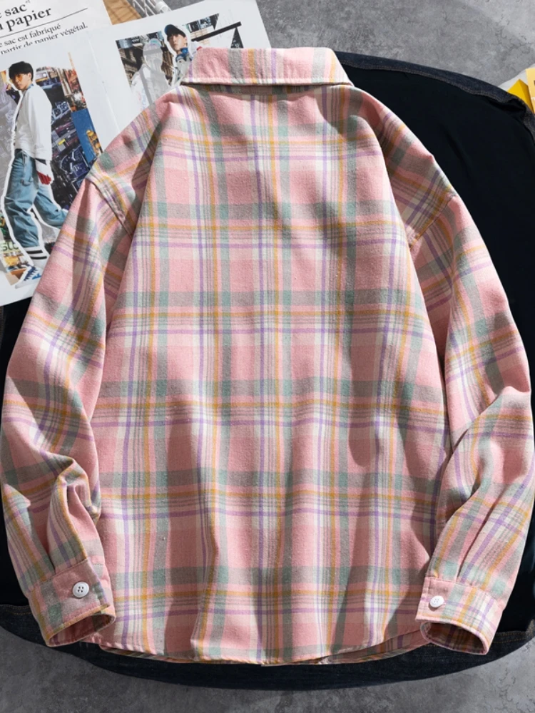 Large Size 9xl 8xl Cotton Plaid Shirts Men Oversized Long Sleeve Single Breasted Shirt Korean Style Vintage Streetwear Clothes