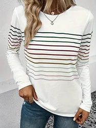 Striped Slim Crew Neck T-Shirt Casual Long Sleeve T-Shirt For Spring  Summer Women's Clothing