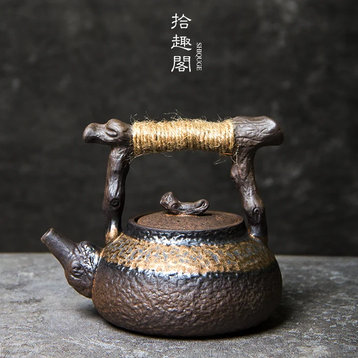 Coarse Poery Eapo, Wood Fired Ceramic Handle Handmade Pu Erh Ea Maker, Japanese Gilded Kung Fu Se, Small